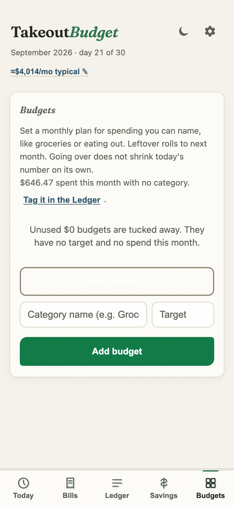 Budgets tab