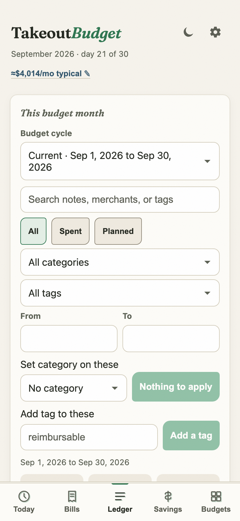 Ledger tab